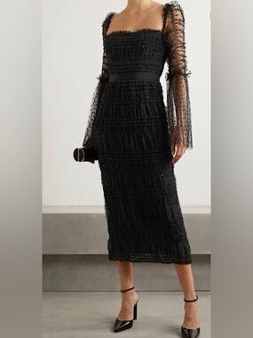 ✨♥︎ Self-Portrait Black Dot Mesh Sequin Midi Dress NWT US 4 UK 8